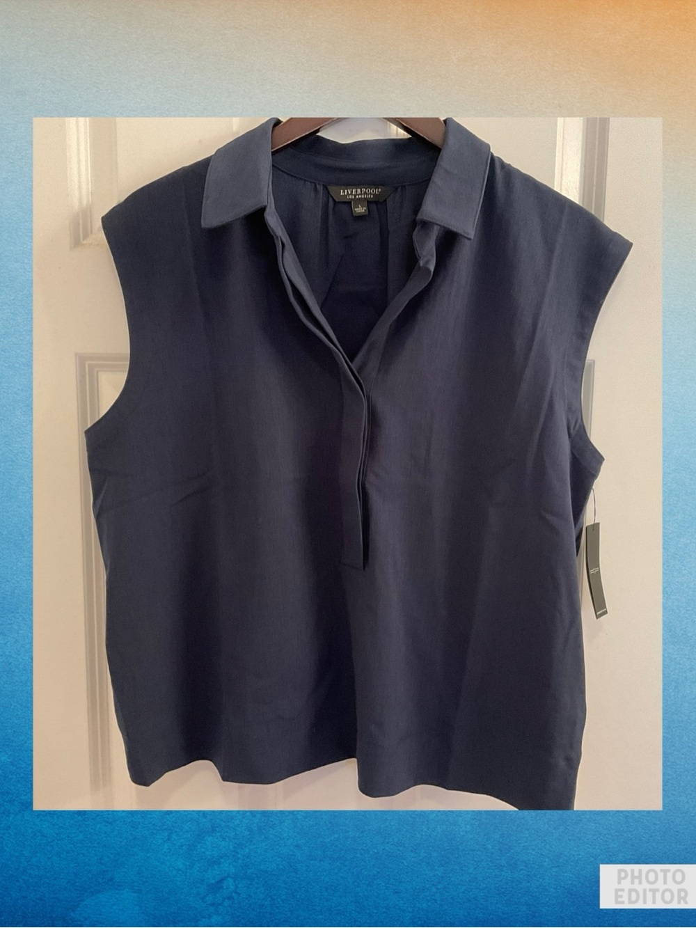 Liverpool Los Angeles Sleeveless Cropped Blouse With Elastic at Waist NWT Large